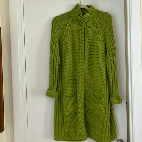 Vintage Sundance Green Lambswool Blend Snap Front Cardigan Coat - Picture 2 of 10